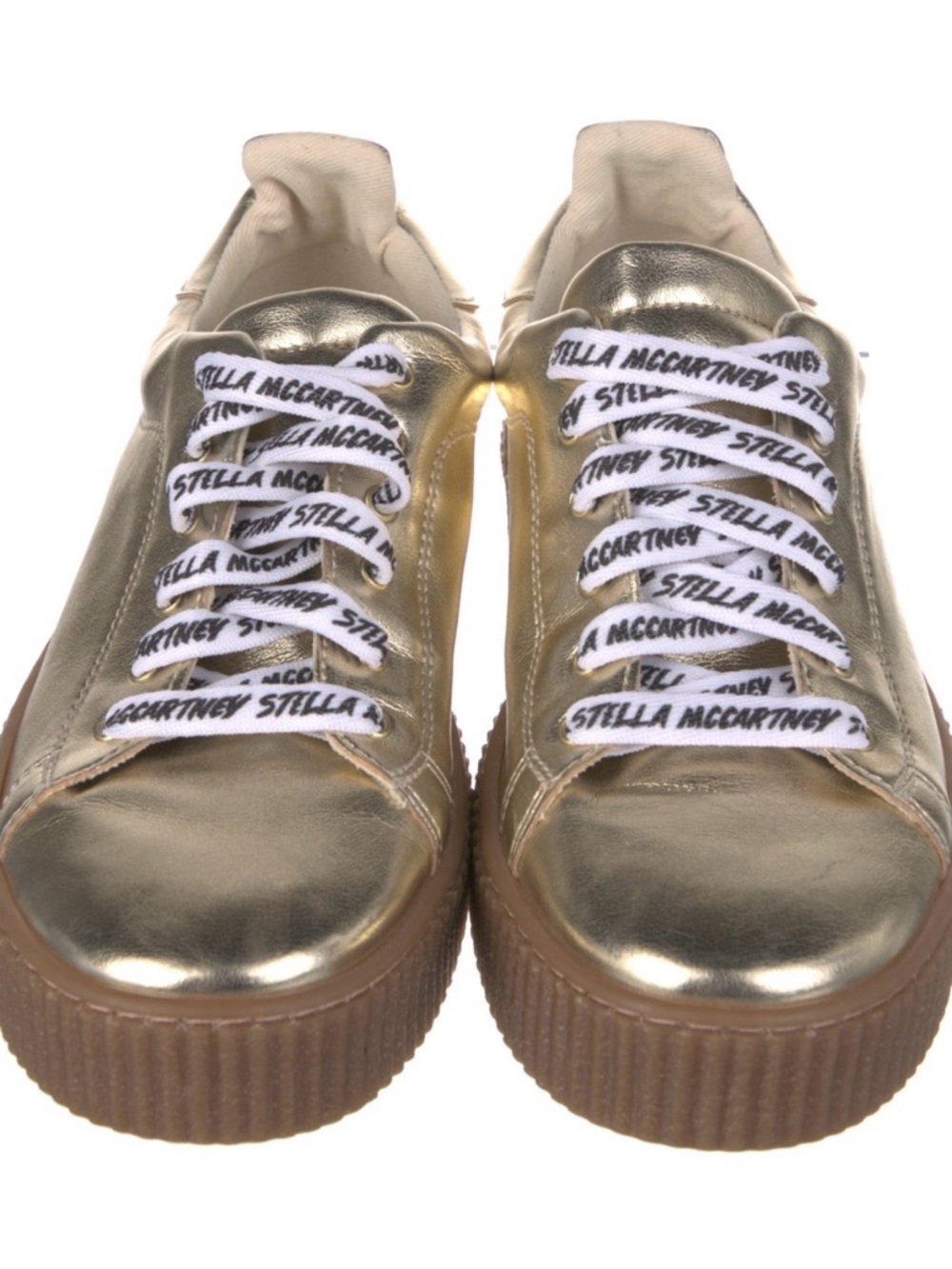 Stella McCartney Metallic Gold Platform Sneakers with Branded Laces